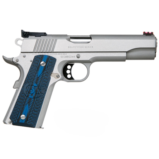 Picture of Colt's Manufacturing Gold Cup Lite, 1911, Semi-automatic, Metal Frame Pistol, Full Size, 9MM, 5" Barrel, Steel, Brushed Stainless Finish, G10 Grips, Fiber Optic Front and Adjustable Rear Sights, 9 Rounds, 1 Magazine, Upswept Beavertail Grip Safety O5072GCL