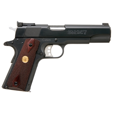Picture of Colt's Manufacturing Gold Cup National Match, 1911, Semi-automatic, Metal Frame Pistol, Full Size, 9MM, 5" Barrel, Steel, Blued Finish, Adjustable Sights, 9 Rounds, 1 Magazine, 3-Hole Aluminum Trigger O5872A1