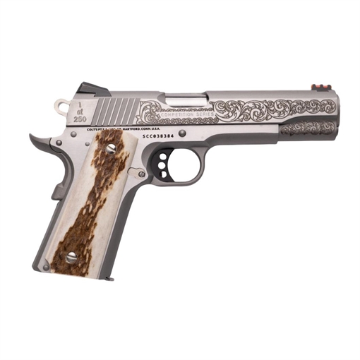 Picture of Colt Government Custom Engraved Competition Handgun .45 Auto 7rd Magazine 5" Barrel Stainless Finish Fiber Sight Stag Grips O1070CCS 1MODSTAG
