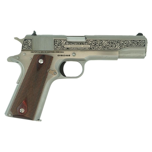 Picture of Colt Government Filigree Frame and Barrel Model Handgun .45 Auto 7rd Magazine 5" Barrel Stainless Finish 01911CSS MODFG