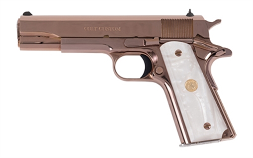 Picture of Colt's Manufacturing Government, Talo Edition, 1911, Semi-automatic, Metal Frame Pistol, Full Size, 38 Super, 5" Barrel, Bright Steel, Rose Gold, White Dot Sights, Grip and Thumb Safety, 7 Rounds, 1 Magazine O1073BSTS-RG