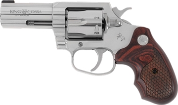 Picture of Colt's Manufacturing King Cobra, Revolver, 357 Magnum, 3" Barrel, Steel, Stainless Finish, Hogue Grips, Brass Bead Front Sight, 6 Rounds, Upgraded Snake Scale Pattern Walnut Grips KCOBRA-SB3BB-TLS