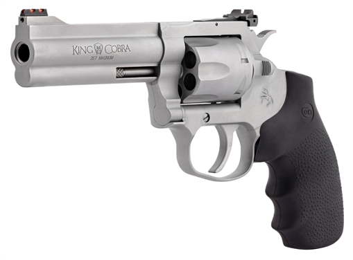 Picture of Colt Mfg King Cobra Target 357 Mag 6 Shot 4.25" Matte Stainless Steel Barrel, Cylinder & Frame, Black Hogue Overmolded Grips, Exposed Hammer KCOBRASM4RTS