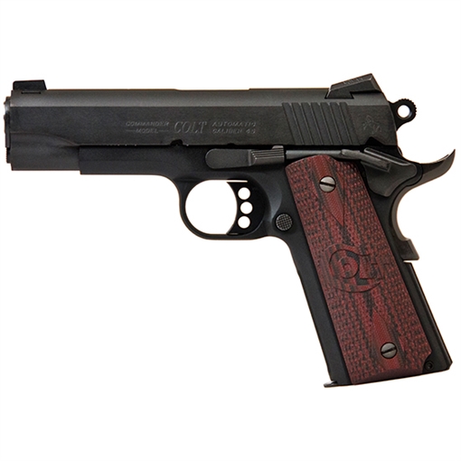 Picture of Colt's Manufacturing Lightweight Commander, 1911, Semi-automatic, Metal Frame Pistol, Commander Size, 45ACP, 4.25" Barrel, Alloy, Blued Finish, G10 Grips, White Dot Sights, 8 Rounds, 1 Magazine O4840XE