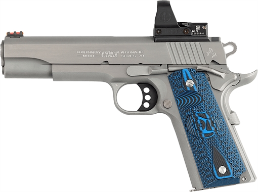 Picture of Colt Mfg Government 1911 45 ACP 7+1 5" Stainless Steel Optic Ready/Serrated Slide, Stainless Steel Frame w/Beavertail, Blue G10 Grip O1070CCS-OR