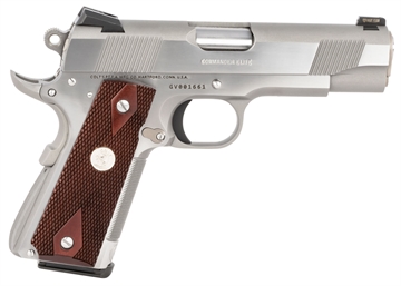 Picture of Colt Mfg Combat Elite Commander 1911 45 ACP 8+1 4.25" Stainless National Match Barrel, Brushed Stainless Serrated Slide & Frame w/Beavertail, Double Diamond Checkered Wood Grip, Ambidextrous O4012XSZ
