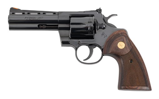 Picture of Colt Mfg PYTHONBP4WTS Python Target 357 Mag/38 Special 6 Shot 4.25" Matte Black Carbon Steel Recessed Target Vent Rib Barrel, Cylinder & Frame, Walnut w/Medallion Grip, Exposed Hammer PYTHONBP4WTS PYTHON-BP4WTS