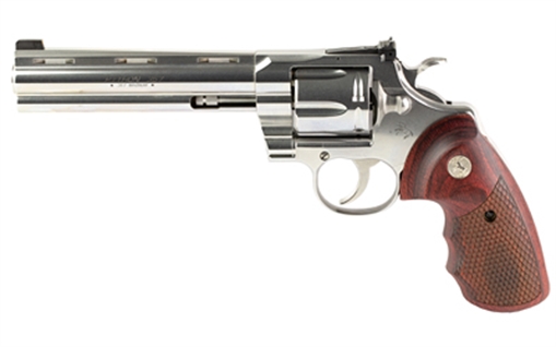 Picture of Colt's Manufacturing Python, Revolver, Double/Single Action, 357 Magnum, 6", Silver, Wood, 6 Rounds, 1:14, Colt Python 6" Stainless Steel, Stainless Steel, Upgraded Snake Scale Walnut Grips, Brass Bead Front Sight PYTHON-SP6WBB-TLS