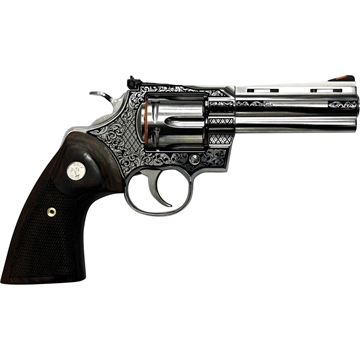 Picture of Colt Python "Filigree Frame and Barrel" Handgun .357 Mag 6rd Capacity 4.25" Barrel Stainless Finish Wood Grips PYTHON-SP4WTS MODFB