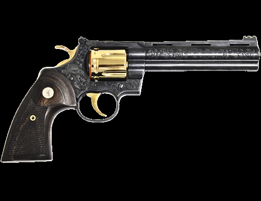 Picture of COLT PYTHON LETS RODEO POLISHED BLUED ENGRAVED/24KT GOLD REVOLVER 357 MAG 6" 6 RD PYTHONSP6WFT-ENG 756542285381