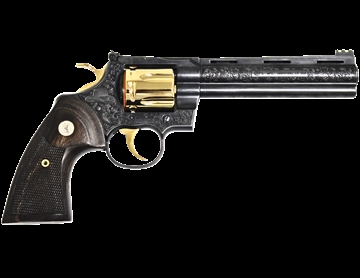 Picture of COLT PYTHON LETS RODEO POLISHED BLUED ENGRAVED/24KT GOLD REVOLVER 357 MAG 6" 6 RD PYTHONSP6WFT-ENG 756542285381