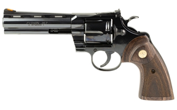 Picture of Colt's Manufacturing Python, Revolver, Double/Single Action, 357 Magnum, 5" Barrel, Blued Finish, Black, Blade Front/Adjustable Rear Sight, Wood Grips, 6 Rounds PYTHON-BP5WTS