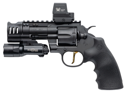 Picture of COLT PYTHON SIDEWINDER 357MAG REV 3" BLACK, HOGUE GRIP, VRTX VENOM, 24KT GOLD TRIGGER, SF X300, COMP PYTHNSW3
