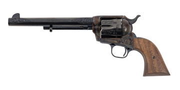 Picture of Colt's Manufacturing Single Action Army, Revolver, 45LC, 7.5" Barrel, Steel, Color Case Hardened Frame, Blued Barrel & Cylinder, Engraved, Wood Grips, 6 Rounds P2870