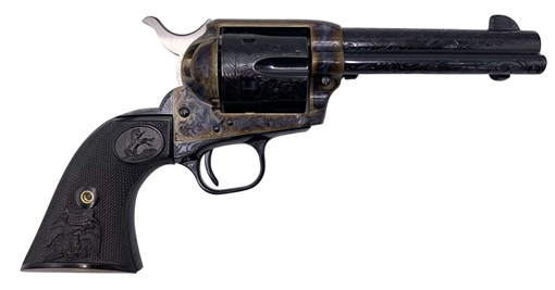 Picture of Colt Mfg Single Action Army 45 Colt (LC) 6 Shot 4.75" Blued Engraved Steel Barrel & Cylinder, Color Case Hardened Engraved Steel Frame, Black Polymer Grip P1840Z