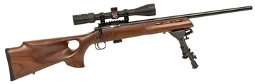 Picture of Crickett Model 722 Varmint Package Youth 22 LR 7+1 20" Blued Bull Barrel, Blued Steel Receiver, Fixed Thumbhole Walnut Stock, Includes Simmons 3-9x40mm Scope, Bipod, Case & Scope Rings KSA20030