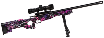 Picture of Crickett Precision Package 22 LR Caliber with 1rd Capacity, 16.12" Bull Barrel, Blued Metal Finish & Fixed Thumbhole Muddy Girl Synthetic Stock Right Hand (Youth) Includes Scope & Bipod KSA2148