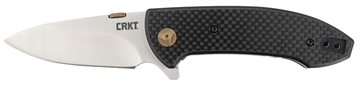 Picture of Columbia River Knife & Tool Avant, 3.175" Folding Knife w/Locking Liner, 8Cr14MoV Steel, Satin Finish Blade, Plain Edge, Black Weaved Carbon Fiber-1 Layer and Black G10 Handle, Brass Titanium Nitride Accents, IKBS Ball Bearing Pivot System 4620