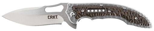 Picture of CRKT Fossil Compact 3.41" Folding Drop Point Plain Satin 8Cr13MoV SS Blade, Brown G10/SS Handle, Includes Pocket Clip 5460