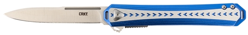 Picture of CRKT Stickler 3.38" Folding Plain Satin 12C27 Sandvik Blade/ Blue & Silver Aluminum Handle Includes Pocket Clip 6710