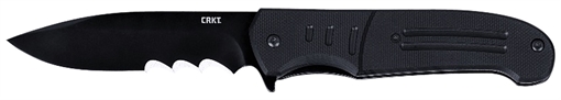 Picture of CRKT Ignitor 3.48" Folding Drop Point Part Serrated Black Oxide 8Cr13MoV SS Blade/Black G10 Handle Includes Pocket Clip 6885