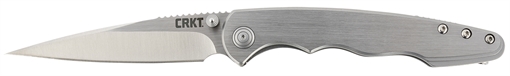 Picture of CRKT Flat Out 3.57" Folding Spear Point Plain Satin 8Cr13MoV SS Blade/ Bead Blasted Stainless Steel Handle Includes Pocket Clip 7016