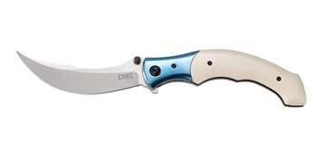 Picture of CRKT Ritual 4.37" Folding Plain Satin 12C27 Sandvik Blade/ Ivory/Blue Resin w/SS Bolster Handle Includes Pocket Clip 7471