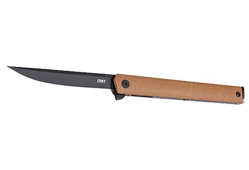 Picture of Columbia River Knife & Tool CEO Flipper, Folding Knife, 3.35" Drop Point Blade, Aus 8 Blade Steel, 7.69" Overall Length, Electro Deposition Painting Finish, Black, Brown Glass Reinforced Nylon Handle, Liner Lock 7097DK