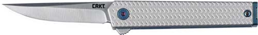 Picture of CRKT CEO Microflipper Micro 2.36" Flipper Drop Point Plain Satin 12C27 Sandvik Blade, Silver Textured w/Blue Liner & Accents Aluminum Handle, Includes Pocket Clip 7081
