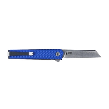 Picture of CRKT CEO Microflipper Micro 2.21" Flipper Sheepsfoot Plain Satin 12C27 Sandvik Blade, Blue Textured w/Silver Liner & Accents Aluminum Handle, Includes Pocket Clip 7083