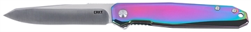 Picture of CRKT K230PXP Facet  3.37" Folding Reverse Tanto Plain Satin 12C27 Sandvik Blade, Iridescent TiCN Stainless Steel Handle 794023005622