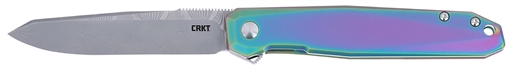 Picture of CRKT K231TDP Facet  3.37" Folding Reverse Tanto Plain Acid Etch Damascus Blade, Iridescent TiCN Stainless Steel Handle 794023002348