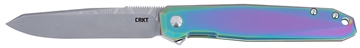 Picture of CRKT K231TDP Facet  3.37" Folding Reverse Tanto Plain Acid Etch Damascus Blade, Iridescent TiCN Stainless Steel Handle 794023002348