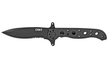 Picture of Columbia River Knife & Tool M21-10KSF, 3.13" Folding Knife w/Frame Lock, 8Cr14MoV Steel, Black Oxide Finish, Combination Blade w/Triple Point Serrations, Stainless Steel Black Handle, Dual Hilt M21-10KSF M2110KSF