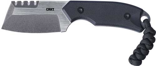 Picture of CRKT Razel Compact 2.32" Fixed Plain/Top Veff Serrations Brushed Stonewashed D2 Steel Blade, Black G10 Handle, Includes Cord Fob/Sheath 4036