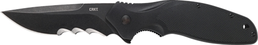 Picture of Columbia River Knife & Tool Shenanigan w/ Veff Serrations, 3.35" Drop Point Blade, Stonewashed Finish, 1.4116 Stainless Steel, Assisted, IKBS, Black Glass-Reinforced Nylon Handle, Black Blade K800KKP