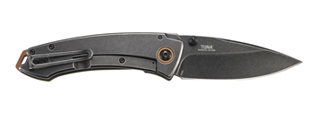 Picture of Columbia River Knife & Tool TUNA, 3.22" Folding Knife, Plain Edge, 8Cr14MoV Blade, Stonewash Finish, Stainless Steel and G10 Handle 2520