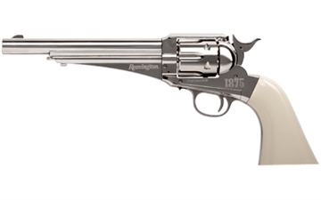 Picture of Crosman 1875, CO2 Pistol, .177 Pellet/BB, 450FPS, 6.5" Barrel, White Grips, High Polish Finish, Silver, 6 Round BB/Pellet Capacity RR1875
