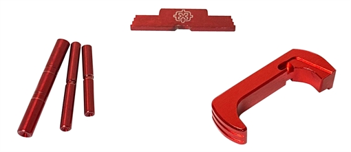Picture of Cross Armory 3 Piece Kit Extended Compatible w/ Glock 26 Gen5 Compatible w/Glock 17/19/26/34 Gen5 Red Anodized Steel/Aluminum CRG5OKRD