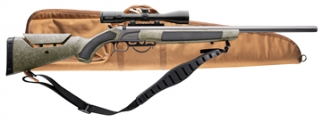 Picture of CVA Accura MR-X 50 Cal 26" Tungsten Cerakote Fluted Threaded Barrel, Drilled & Tapped Receiver, Adjustable Black/Gray Webbing Synthetic Stock, KonusPro 309x40mm IR w/BDC, Soft Rifle Case PR3233NSCP