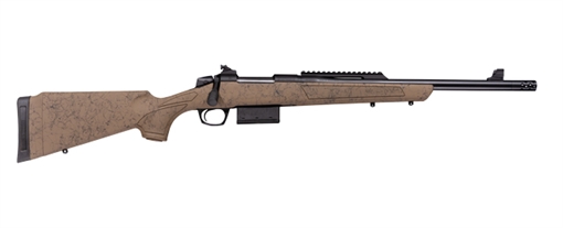 Picture of CVA Cascade, SR-80, Bolt Action Rifle, 308 Winchester, 18" Barrel, Threaded 5/8x24, Cerakote Finish, Radial Muzzle Brake, Black Barrel and Action, Flat Dark Earth with Black Webbing Stock, 4 Rounds, 1 Magazine, Includes Rear Peep Sight and Adjustable Front Sight CR3933