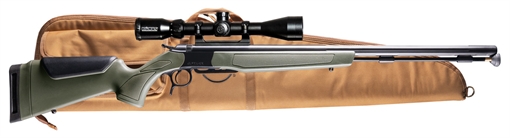 Picture of CVA Optima Scope Package 50 Cal 26" Black Nitride Fluted Barrel, Drilled & Tapped Steel Receiver, Fixed OD Green Synthetic Stock, Konus 3-9x40mm BDC Stock, Rifle Case, Aerolite Bullets PR2048NSCP