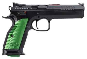 Picture of CZ 75 TACTICAL SPORT 2 HGA 9MM 5.23 IN BBL THUMB REST AMBI SAFETY RACE GREEN GRIPS 1/20RD MAG 91224