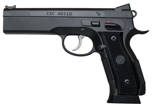 Picture of CZ-USA A01-LD Full Size Frame 9mm Luger 19+1 4.93" Black Match Grade Bull Barrel, Blued Serrated Steel Slide, Blued Steel Frame w/Beavertail, Black Checkered Polymer Grip 91731