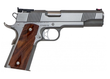 Picture of Dan Wesson Pointman 45 ACP Caliber with 5" Barrel, 8+1 Capacity, Overall Stainless Steel Finish, Beavertail Frame, Serrated Brushed Slide & Cocobolo Grip 01943