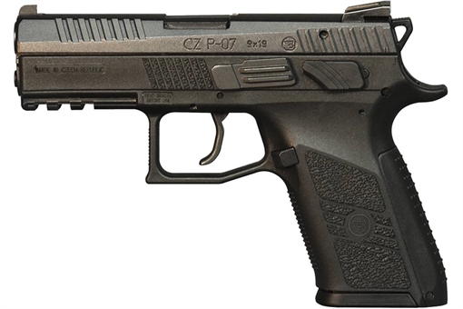Picture of CZ-USA P-07 9mm Luger 15+1, 3.75" Blued Steel Barrel, Black Nitride Serrated Steel Slide, Black Polymer Frame w/Picatinny Rail, Black Interchangeable Backstrap Grip, Ambidextrous 91086