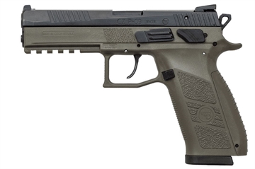 Picture of CZ P-09 9mm OD green frame black slide; NS - interchangeable back straps - 10 rd mags 01268