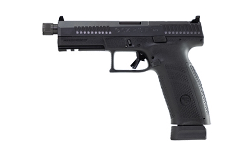Picture of CZ P-10 F Suppressor and Optic Ready, Striker Fired, Semi-automatic, Polymer Frame Pistol, Compact, 9MM, 5.1" Threaded Barrel, 1/2X28, Nitride Slide Finish, Black, 3 Interchangeable Backstraps, High Fixed Sights, Optic Ready, Integrated Trigger Safety, 21 Rounds, 2 Magazines 91556