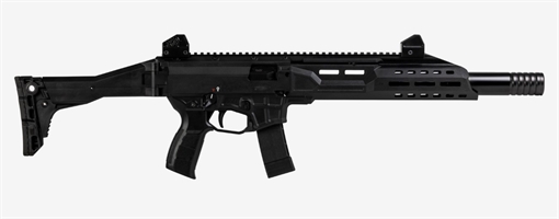 Picture of CZ Scorpion 3 Plus, Semi-automatic, Carbine, 9MM, 16.3" Barrel, Threaded 1/2x28, Matte Finish, Black, Faux Suppressor, Folding Adjustable Stock, Adjustable Sights Ambidextrous Bolt Catch, 20 Rounds, 5 Magazines 91434