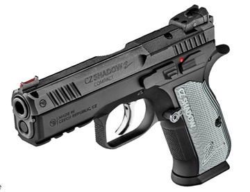 Picture of CZ Shadow 2 Compact, Double Action/Single Action, Semi-automatic, Metal Frame Pistol, 9MM, 4" Barrel, Matte Finish, Black, Aluminum Grips, Manual Safety, Optics Cut Slide, Red Fiber Optic Front Sight/ Adjustable Rear, 15 Rounds, 2 Magazines 91252